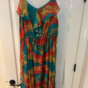 Blue and Orange Ruffled Tiered Maxi Sundress